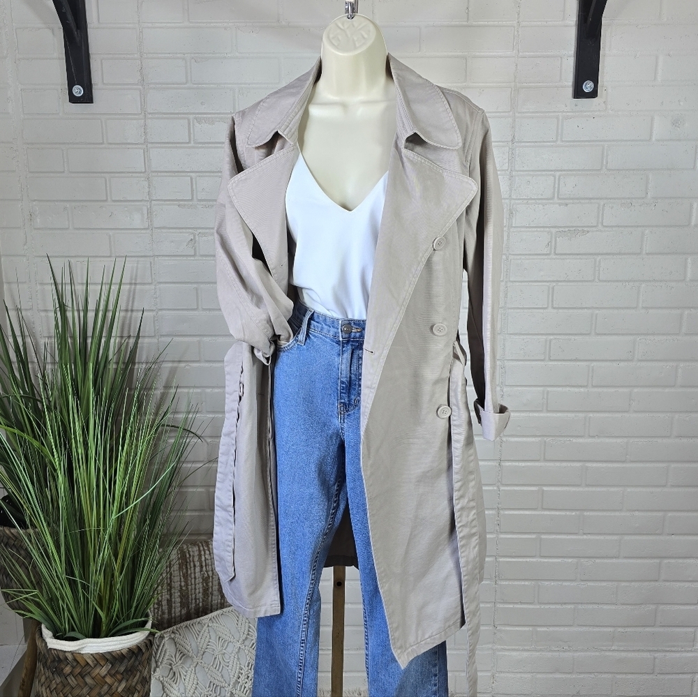 La Redoute Beige Denim Double Breasted Trench Coat Size 14
